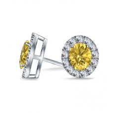 Fancy Yellow Oval Diamond Halo Earrings