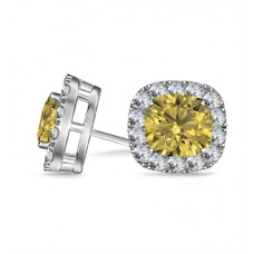 Fancy Yellow Cushion Diamond Halo Earrings