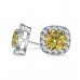 Fancy Yellow Cushion Diamond Halo Earrings