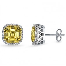 Fancy Yellow Asscher Diamond Halo Earrings