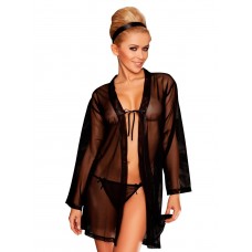 Dkaren Luxury Sheer Dressing Gown Robe - Black