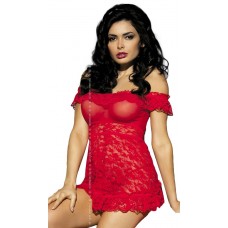 Obsessive Sexy Lace Chemise And Thong Set - Red