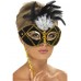 Eyemask, Black And Gold With Feather On Stick