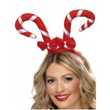 Candy Cane Headband With Bows, Red And White