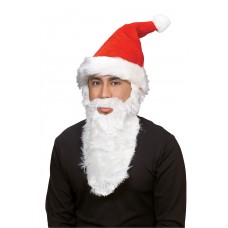 Traditional Plush Santa Hat W/attached Beard                   