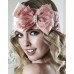 Cable Headband With Pearl And Net Bow In Tea Rose
