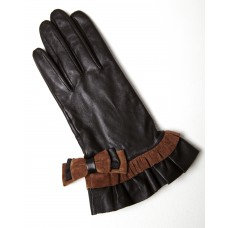Coffee Bean Frill And Bow Glove Leather Gloves