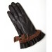 Coffee Bean Frill And Bow Glove Leather Gloves