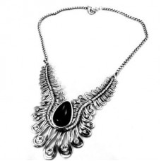 Flat Large Necklace With Diamante And Black Central Stone