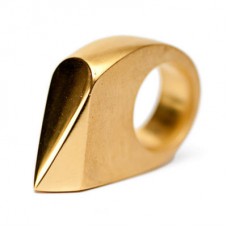 Gold Plate Brass Teardrop Curve Cocktail Ring