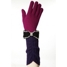 Long Rouched Rib Glove With Diamante Bow