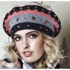Stripe With Gem And Sequin Beret