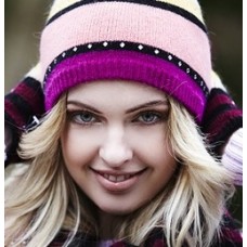 Multi Stripe With Diamante Beanie