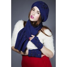 Gem With Bugle Beads Scarf In Midnight Blue
