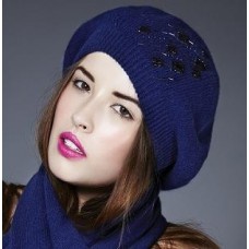 Gem With Bugle Beads Beret In Midnight Blue