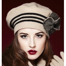 Stripe Corsage Flower Beret