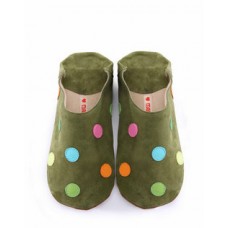 Polka Dot Slippers In Green Suede
