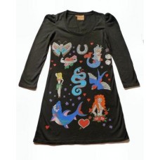 Tattoo Print Jersey Dress In Black