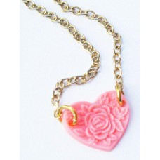 Pink Floral Vintage Style Heart Necklace