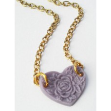 Lilac Floral Vintage Style Heart Necklace