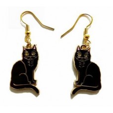 Enamel Black Cat Earrings