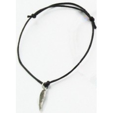 Silvertone Angel Wing Black Cord Bracelet