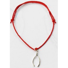 Silvertone Wishbone Red Cord Charm Bracelet
