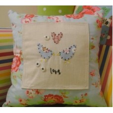 Blue Floral Love Birds Cushion