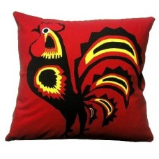 Red Cockerel Folk Cushion