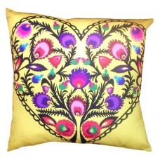 Yellow Heart Flowers Folk Cushion