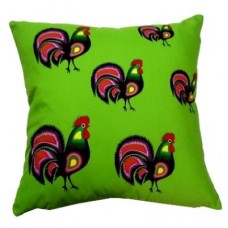Green Cockerel Folk Cushion
