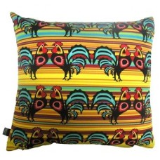 Yellow And Torquise Striped Folk Cushion