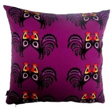 Purple Cockerel Folk Cushion