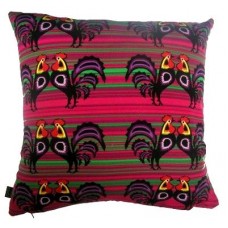 Pink And Green Striped Cockerel Folk Cushion