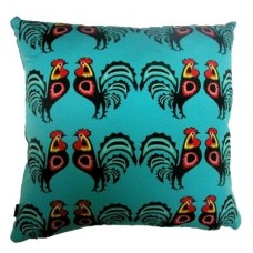 Torquise Cockerel Folk Cushion