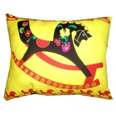 Yellow Rocking Horse Rectangular Folk Cushion 4