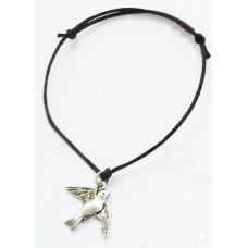 Silvertone Birdie Black Cord Charm Bracelet