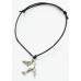 Silvertone Birdie Black Cord Charm Bracelet