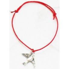 Silvertone Birdie Red Cord Charm Bracelet