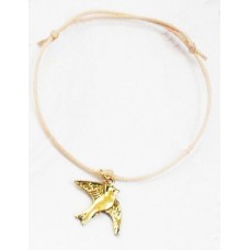 Goldtone Birdie Natural Cord Charm Bracelet