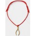 Goldtone Wishbone Red Cord Charm Bracelet