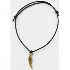 Goldtone Angel Wing Black Cord Bracelet