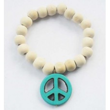 Turquoise Cnd Peace Sign Cream Beaded Bracelet