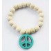Turquoise Cnd Peace Sign Cream Beaded Bracelet