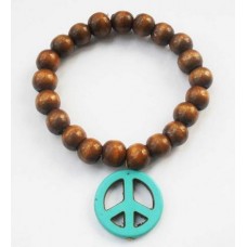 Turquoise Cnd Peace Sign And Brown Beaded Bracelet