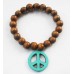 Turquoise Cnd Peace Sign And Brown Beaded Bracelet