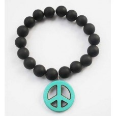 Turquoise Cnd Peace Sign Black Beaded Bracelet