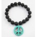 Turquoise Cnd Peace Sign Black Beaded Bracelet