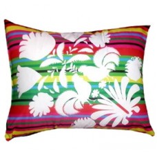 White Flower Striped Rectangular Folk Cushion