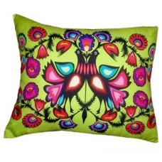Green Rectangular Flowers And Birds Folk Cushion